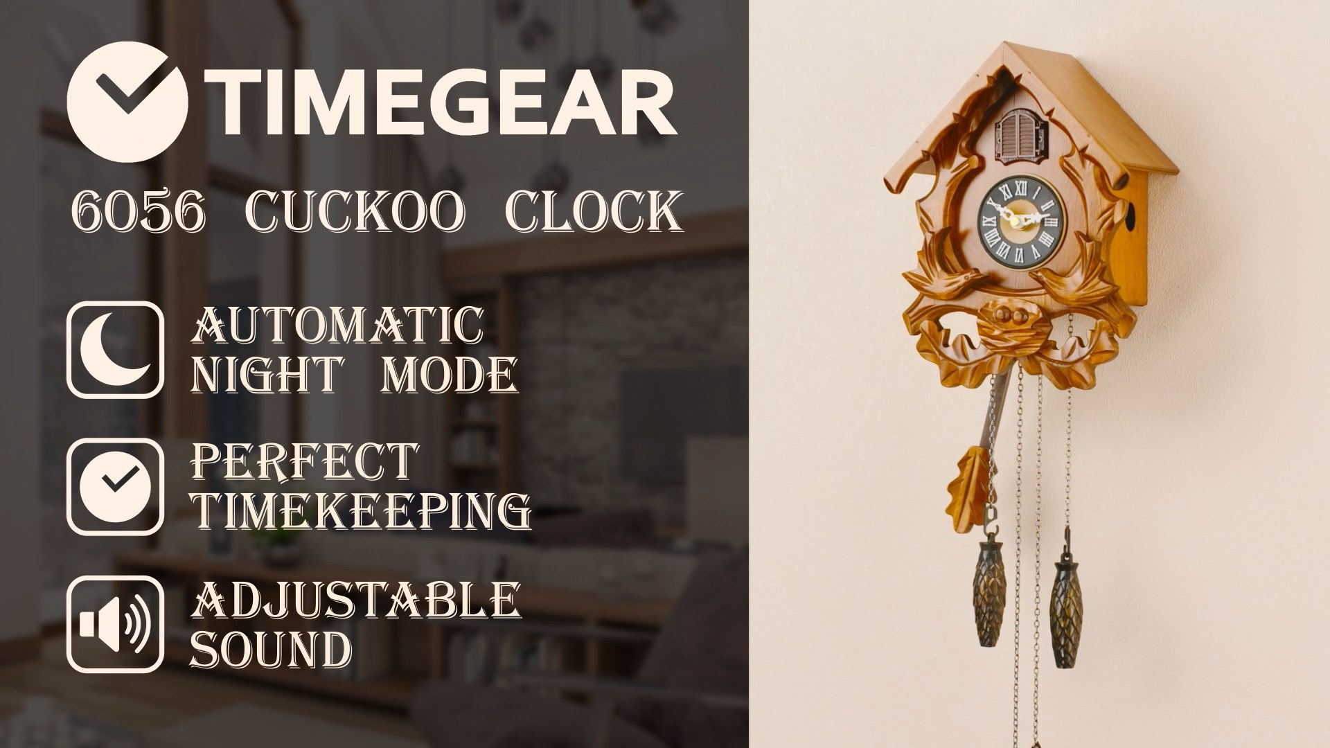 Amazon.com: TIMEGEAR Cuckoo Clock with Night Mode, Singing Bird